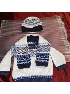 JANIE AND JACK 3-piece matching sweater set. EUC. Size 2T. Navy blue/ tan Preppy